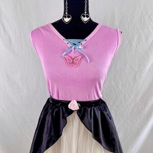 Reworked Y2K lace-up butterfly top size XL
